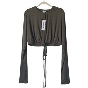 Garage, Women's long sleeve cropped wrap top - Forest moss. Size: M. NWT.